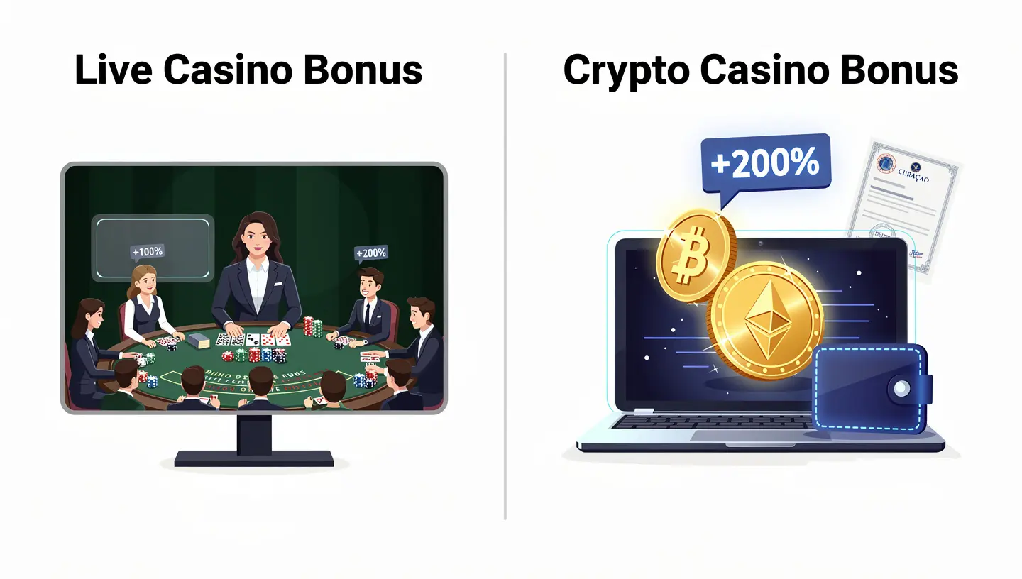 Live casino and crypto casino bonuses