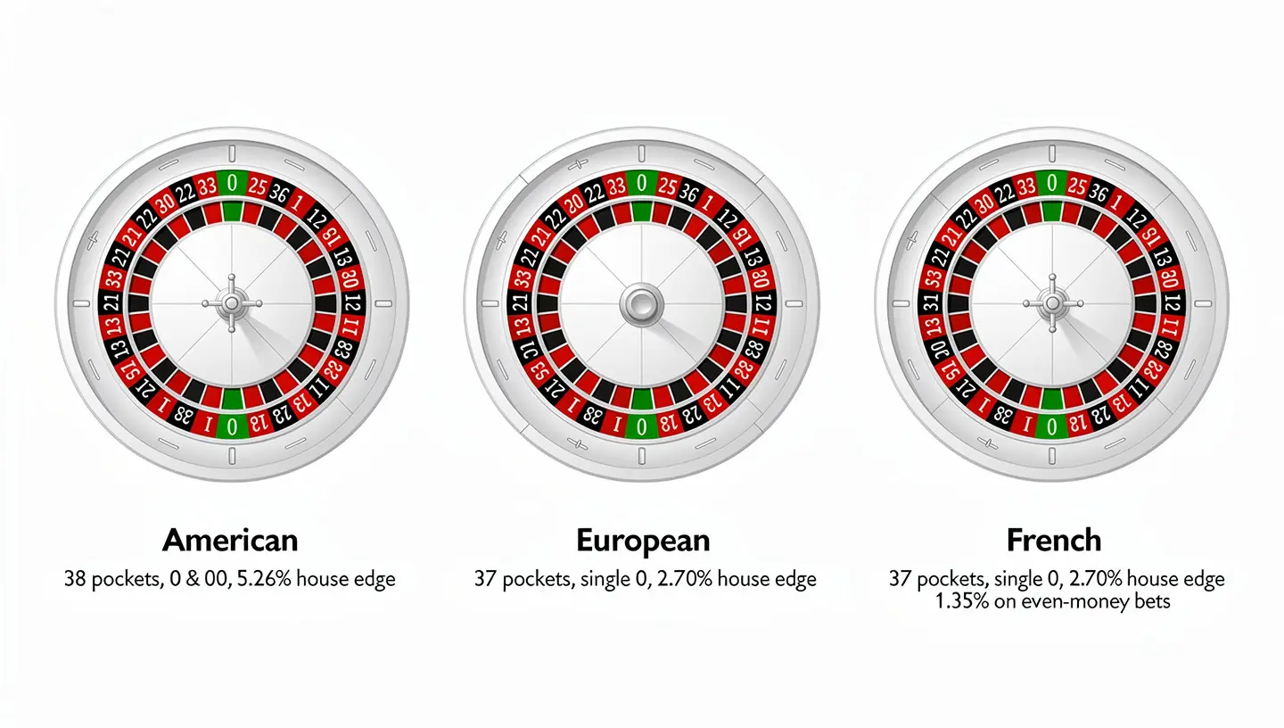 American, European and French roulette