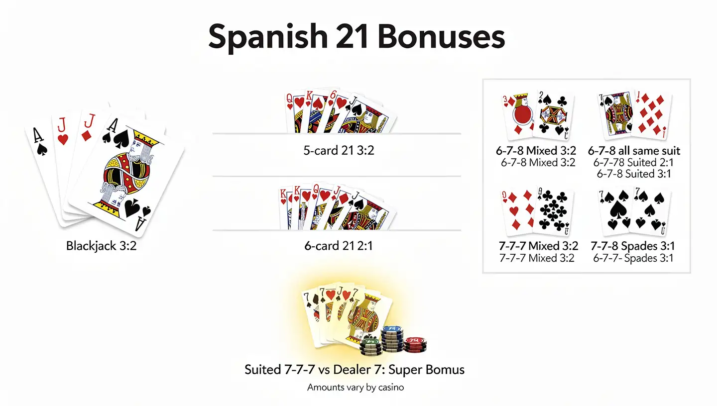 Spanish 21 Payouts and Bonus Hands