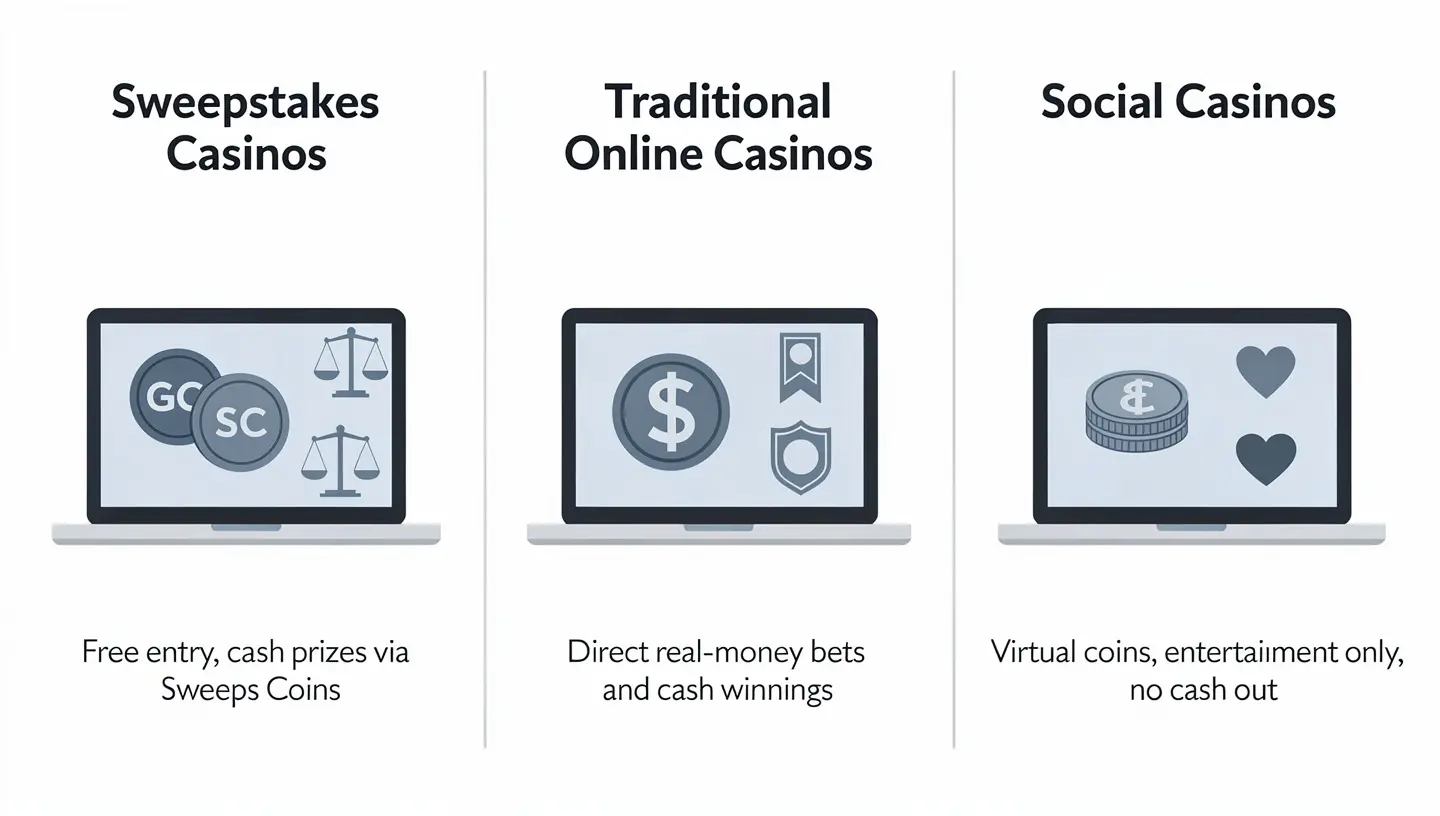 Sweepstakes casinos vs traditional online casinos vs social casinos